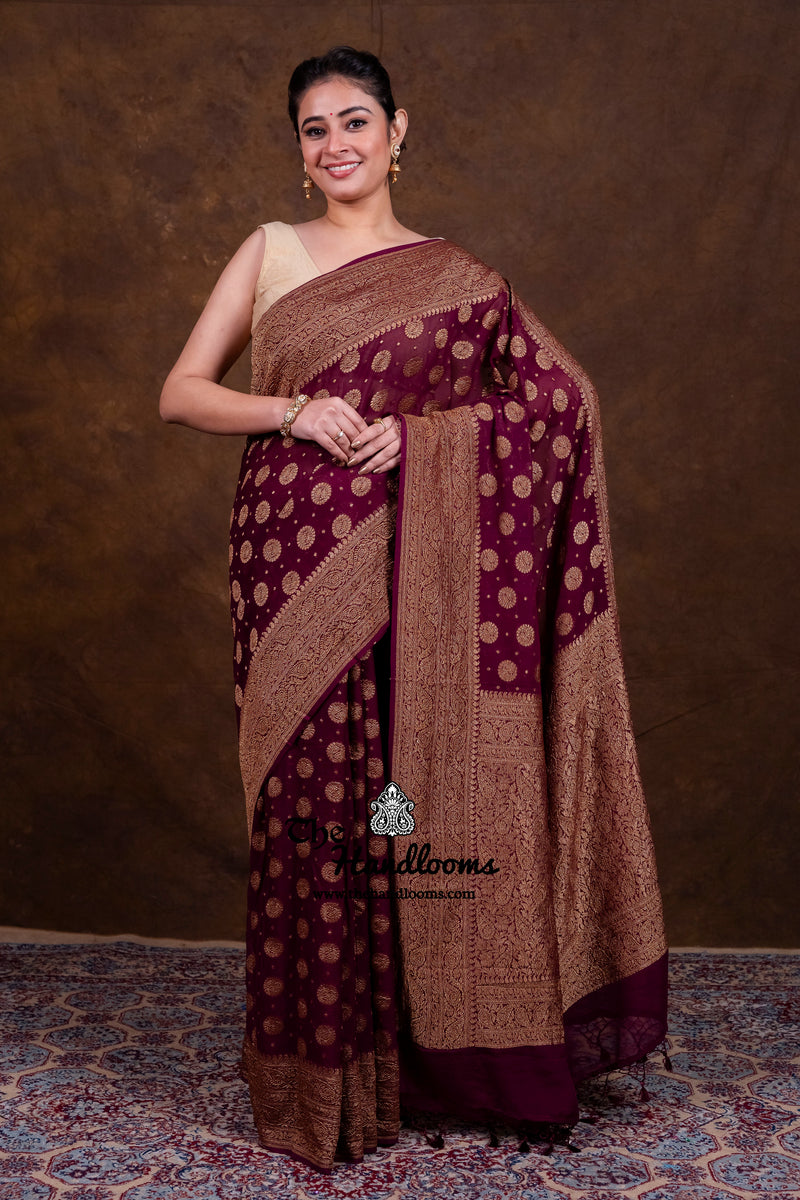 Pure Khaddi Georgette Handloom Banarasi Saree - Antique Zari