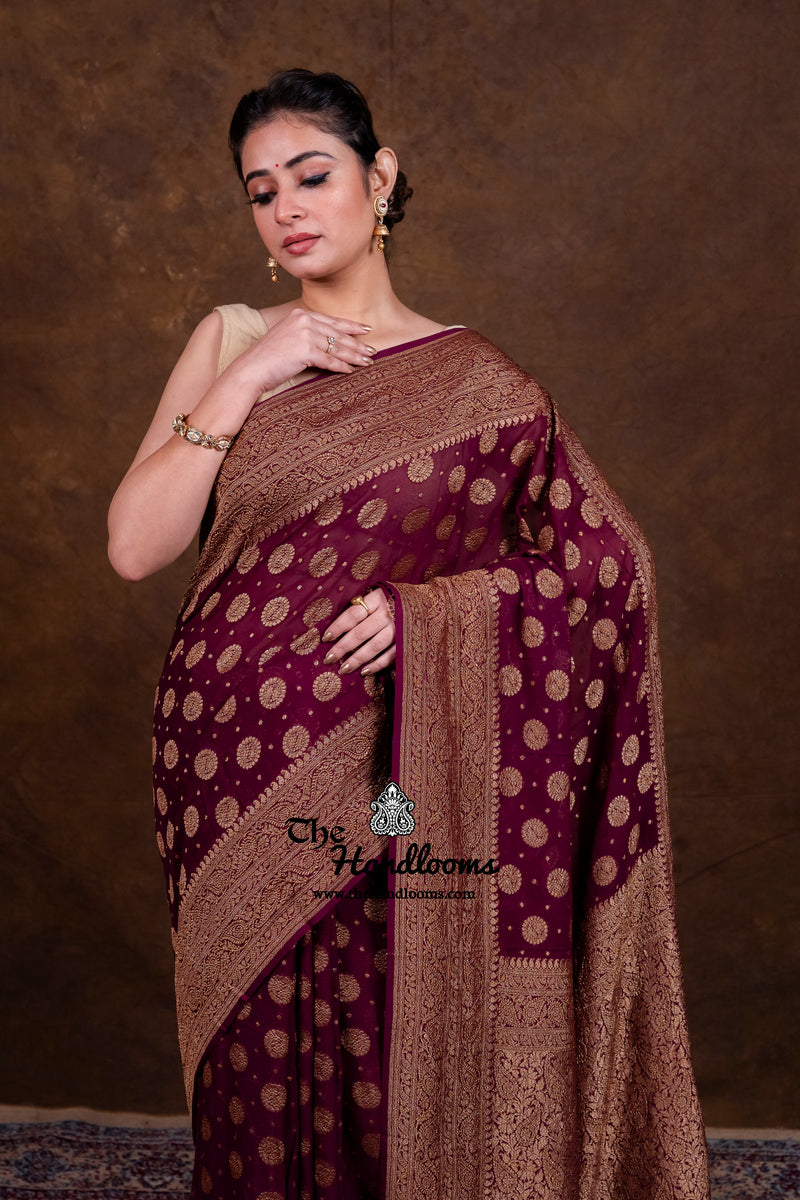 Pure Khaddi Georgette Handloom Banarasi Saree - Antique Zari