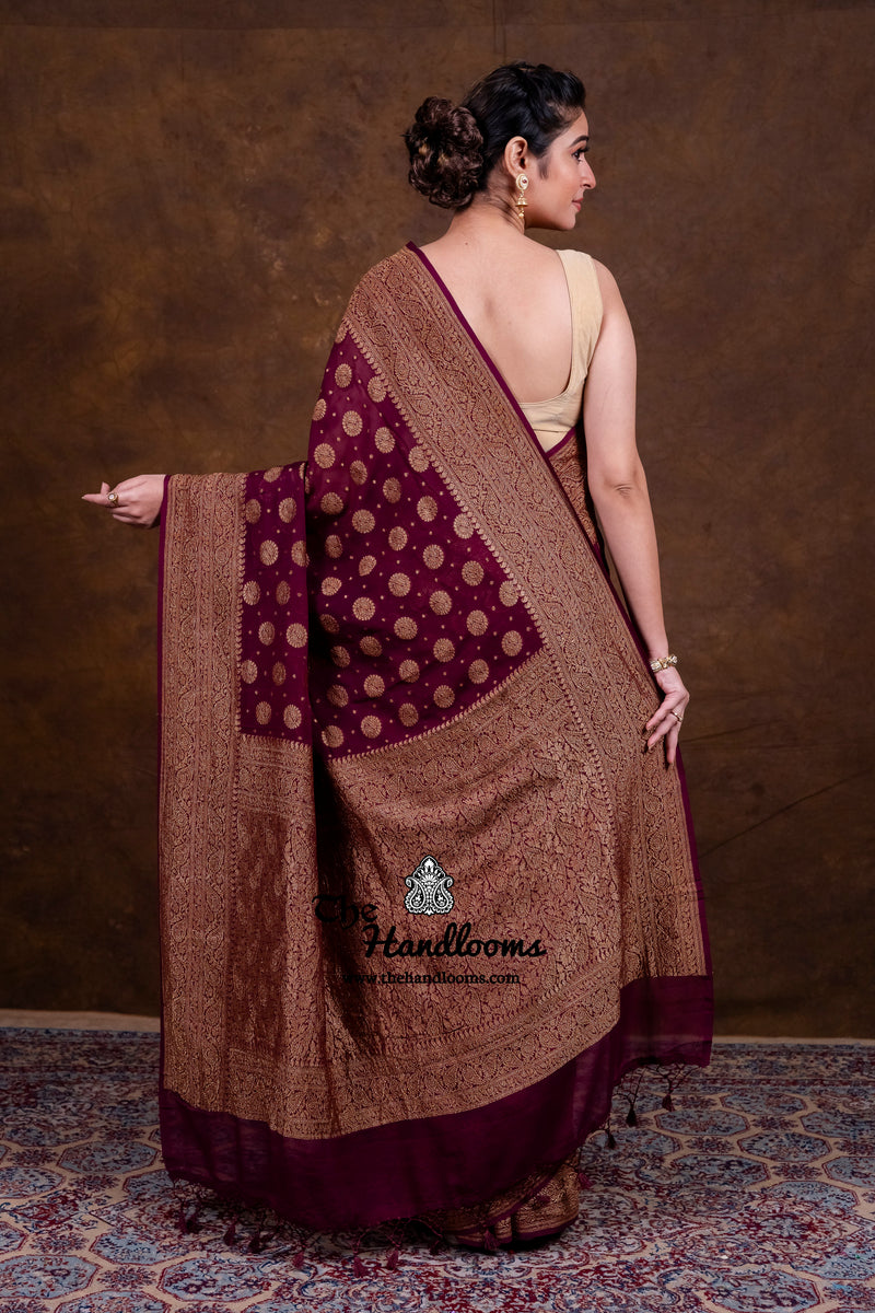 Pure Khaddi Georgette Handloom Banarasi Saree - Antique Zari