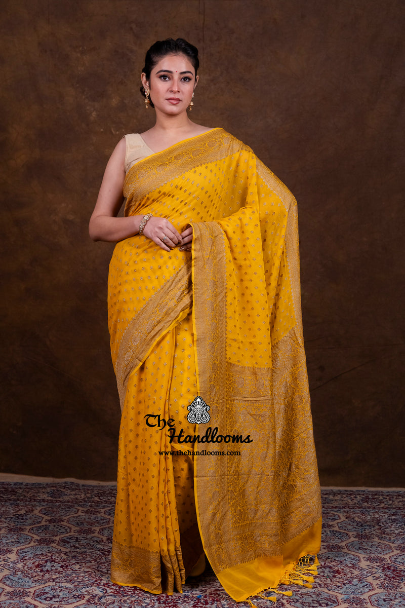 Pure Khaddi Georgette Handloom Banarasi Saree - Antique Zari