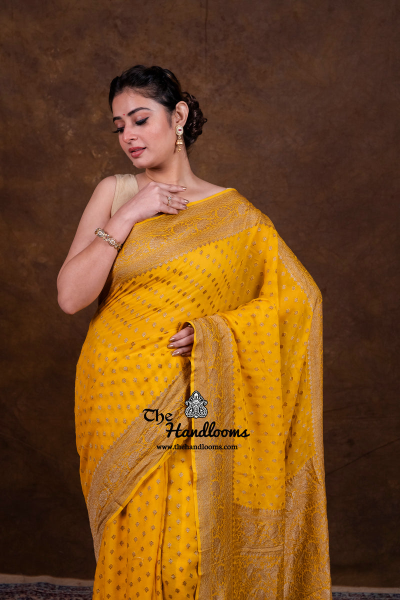 Pure Khaddi Georgette Handloom Banarasi Saree - Antique Zari