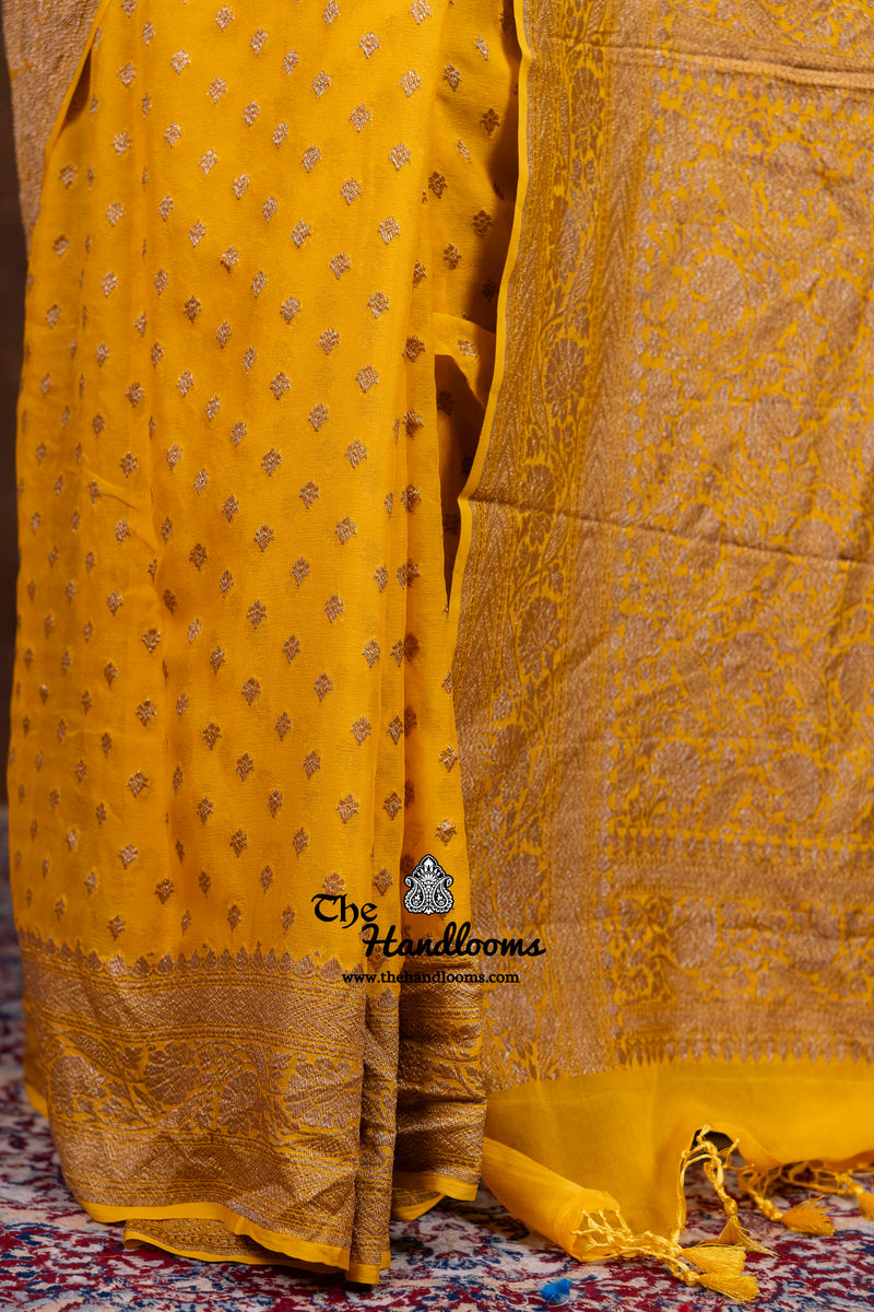 Pure Khaddi Georgette Handloom Banarasi Saree - Antique Zari