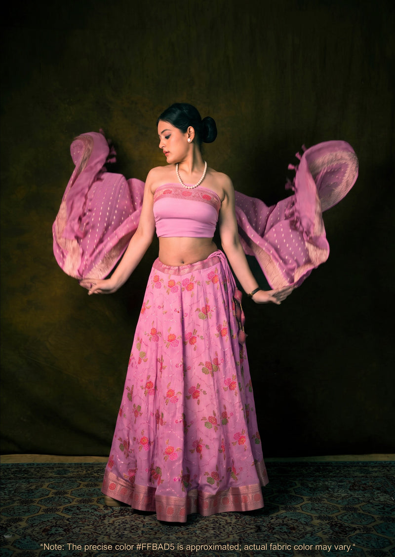Pure Chiffon Khaddi Handloom Banarasi Lehenga - Stitched