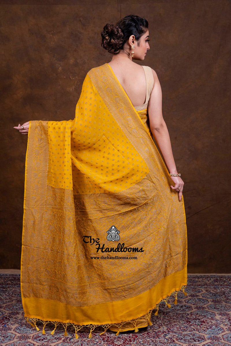 Pure Khaddi Georgette Handloom Banarasi Saree - Antique Zari