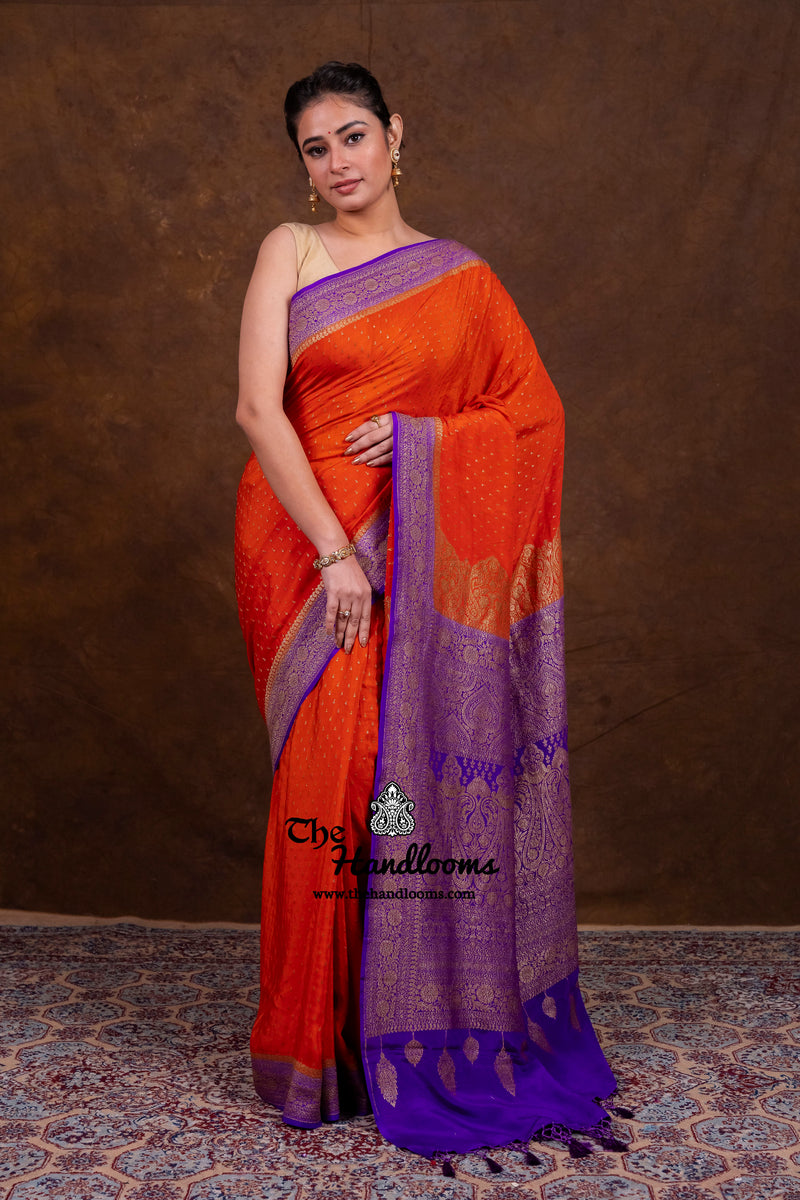 Pure Khaddi Crepe Georgette Handloom Banarasi Saree