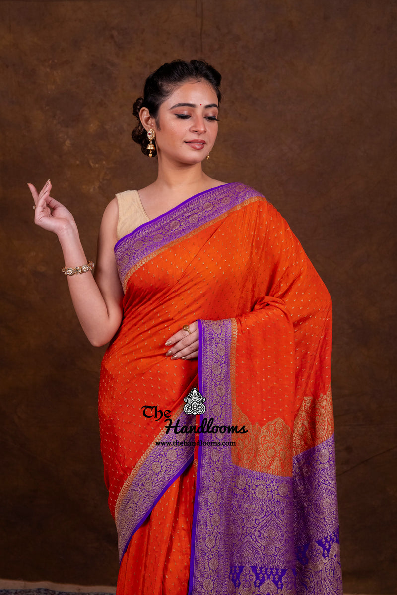 Pure Khaddi Crepe Georgette Handloom Banarasi Saree