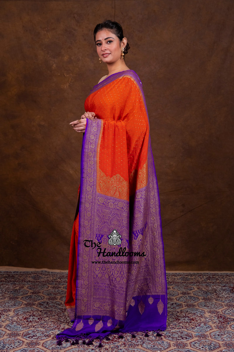 Pure Khaddi Crepe Georgette Handloom Banarasi Saree