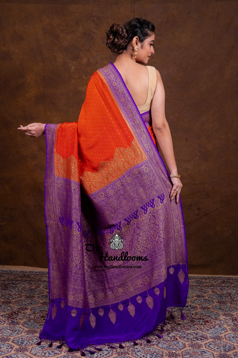 Pure Khaddi Crepe Georgette Handloom Banarasi Saree