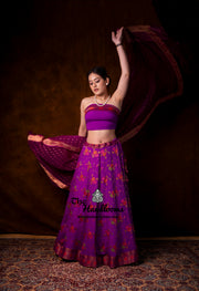 Pure Chiffon Khaddi Handloom Banarasi Lehenga - Stitched - The Handlooms