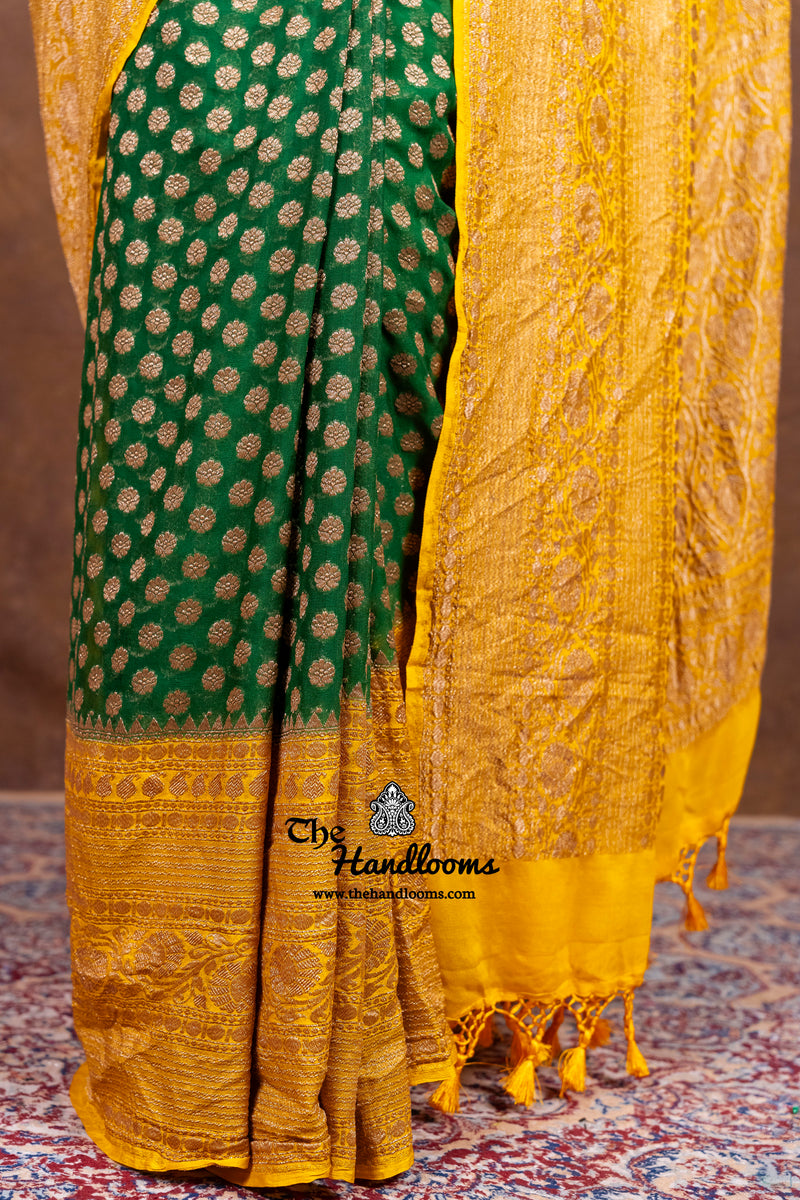 Pure Khaddi Georgette Handloom Banarasi Saree - Antique Zari