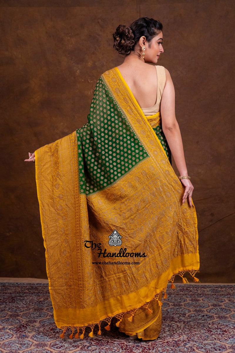 Pure Khaddi Georgette Handloom Banarasi Saree - Antique Zari