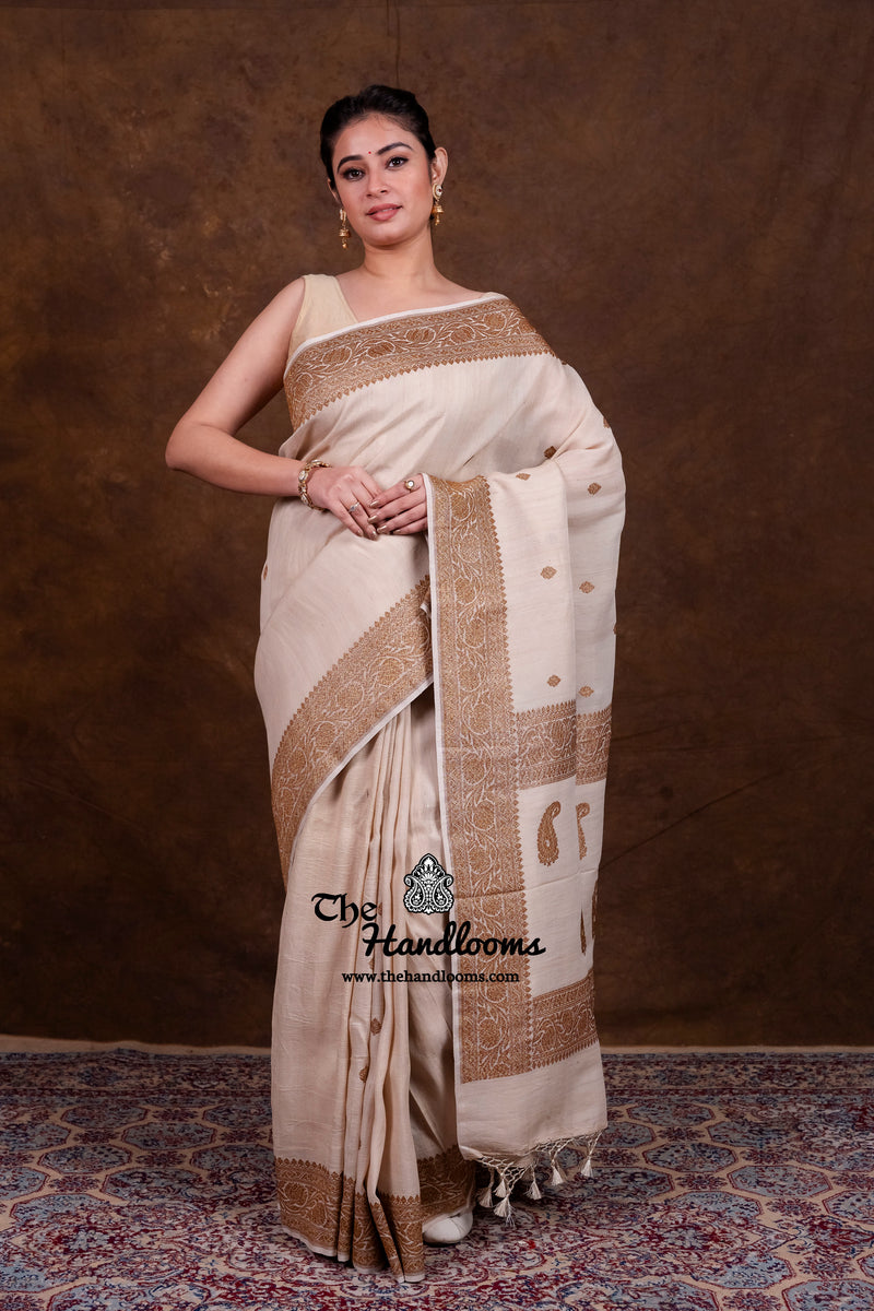 Tussar Georgette Handloom Banarasi Saree - Antique Zari