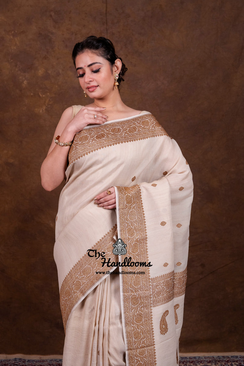 Tussar Georgette Handloom Banarasi Saree - Antique Zari