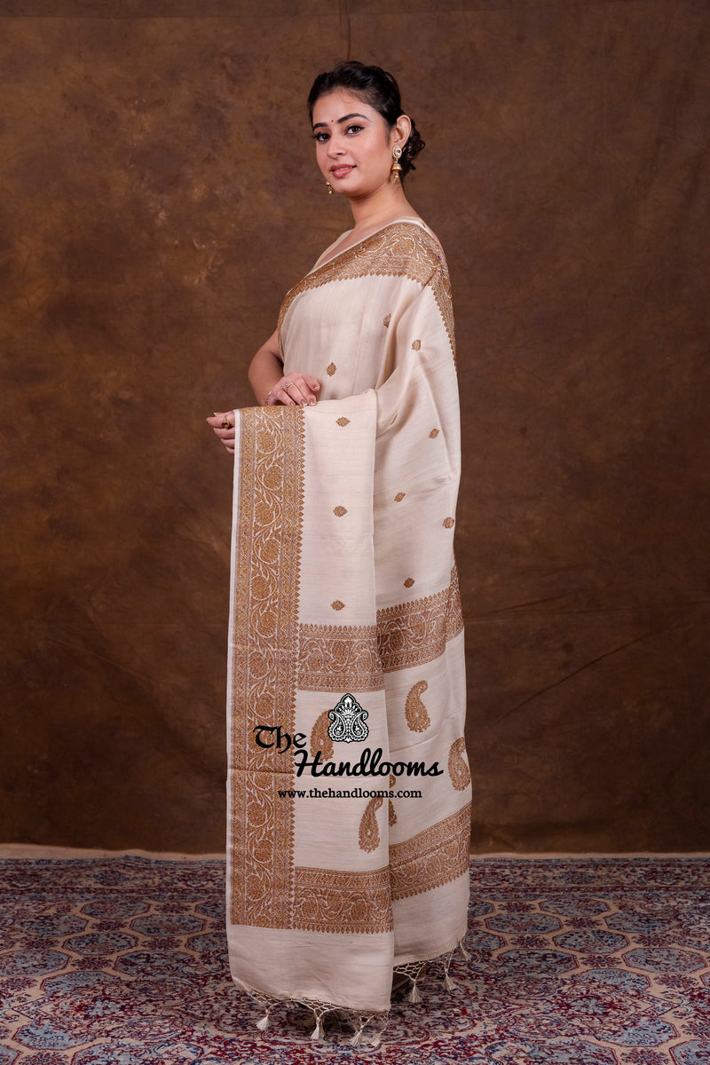 Tussar Georgette Handloom Banarasi Saree - Antique Zari