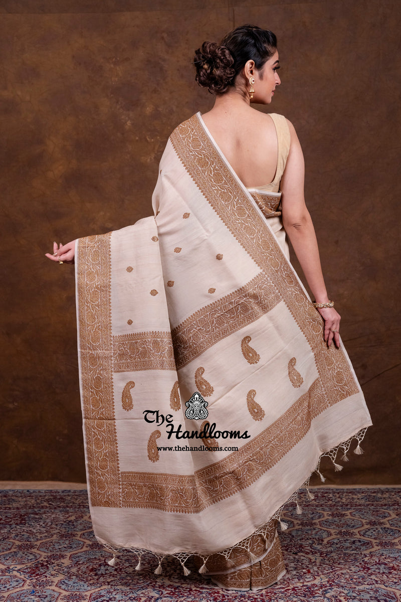 Tussar Georgette Handloom Banarasi Saree - Antique Zari