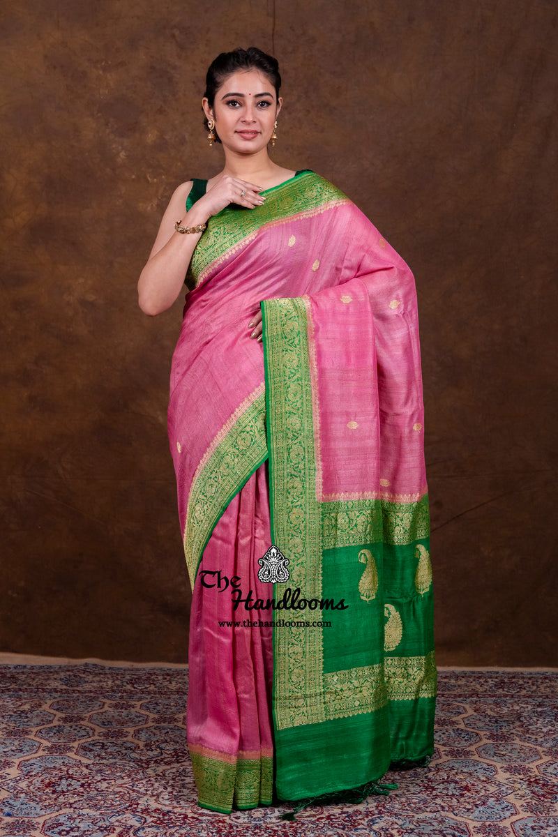 Tussar Georgette Handloom Banarasi Saree - Antique Zari