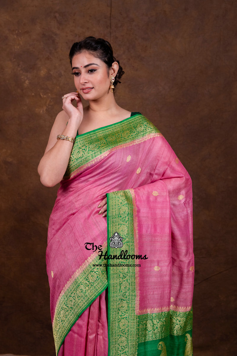 Tussar Georgette Handloom Banarasi Saree - Antique Zari