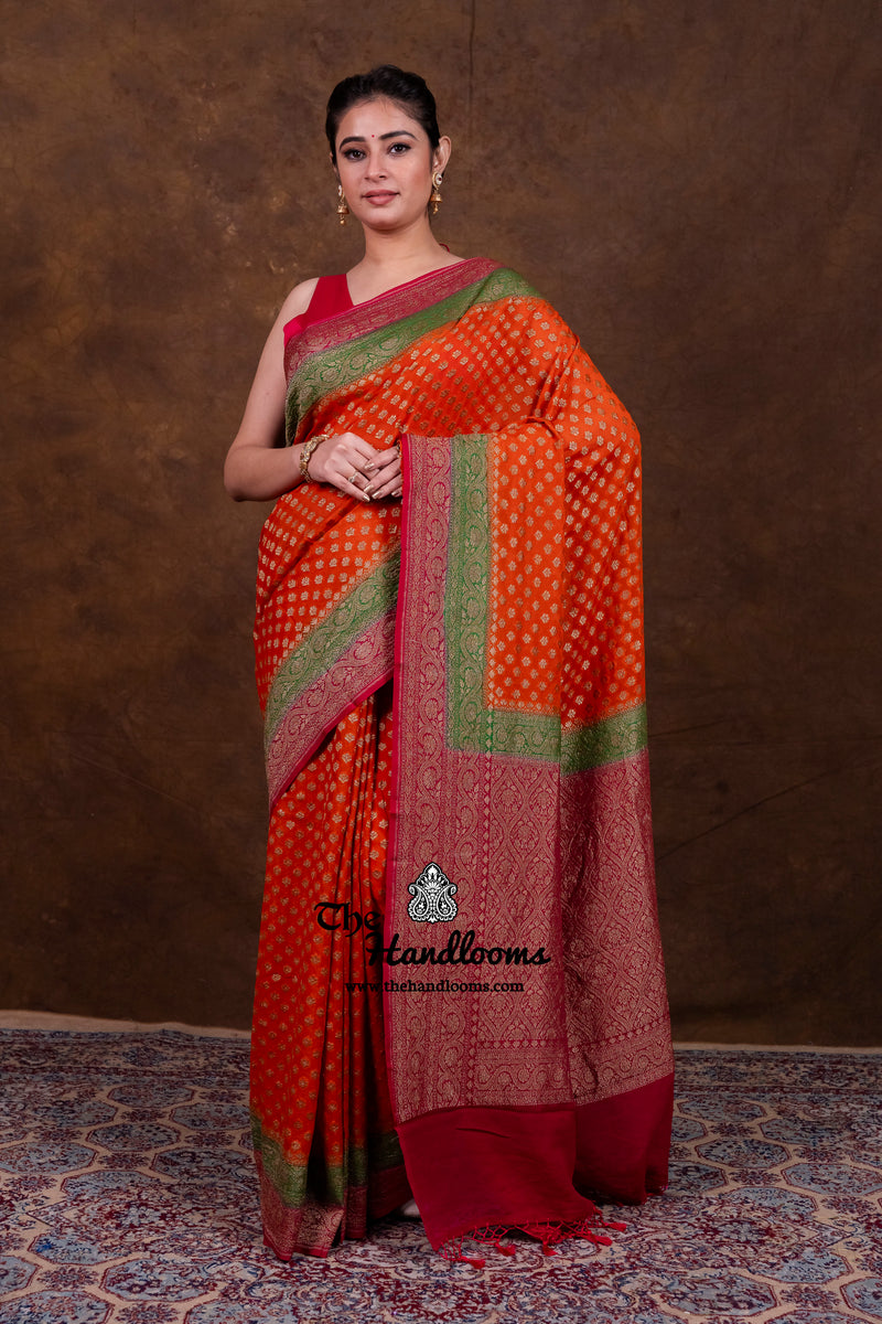 Pure Khaddi Georgette Handloom Banarasi Saree - Antique Zari