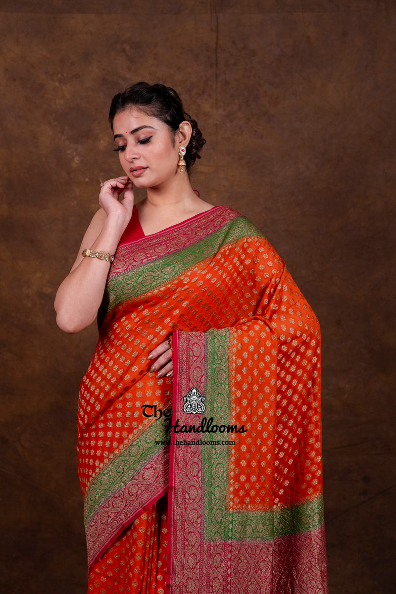 Pure Khaddi Georgette Handloom Banarasi Saree - Antique Zari