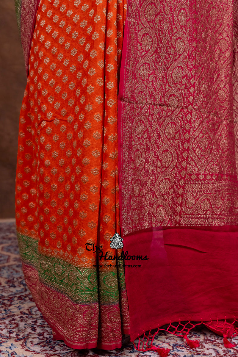 Pure Khaddi Georgette Handloom Banarasi Saree - Antique Zari