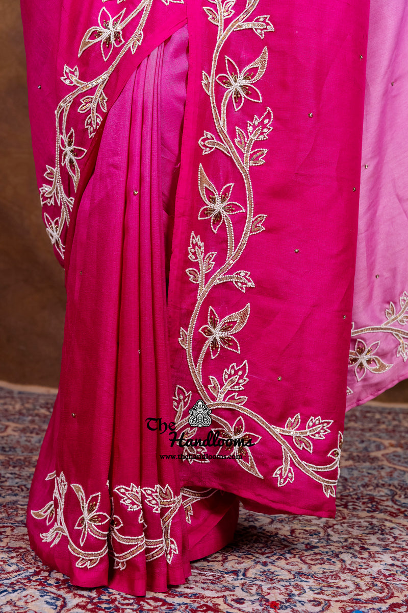 Pure Tussar Georgette Handloom Banarasi Saree With Handwork