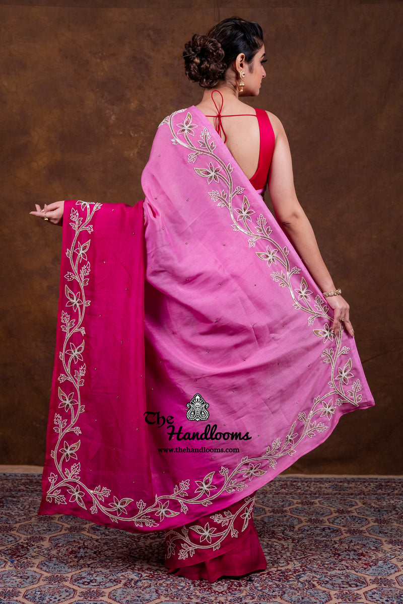 Pure Tussar Georgette Handloom Banarasi Saree With Handwork