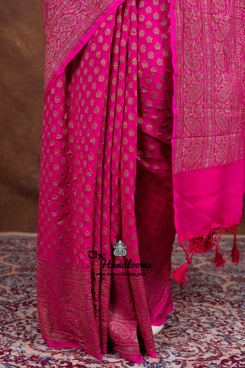 Pure Khaddi Georgette Handloom Banarasi Saree - Antique Zari