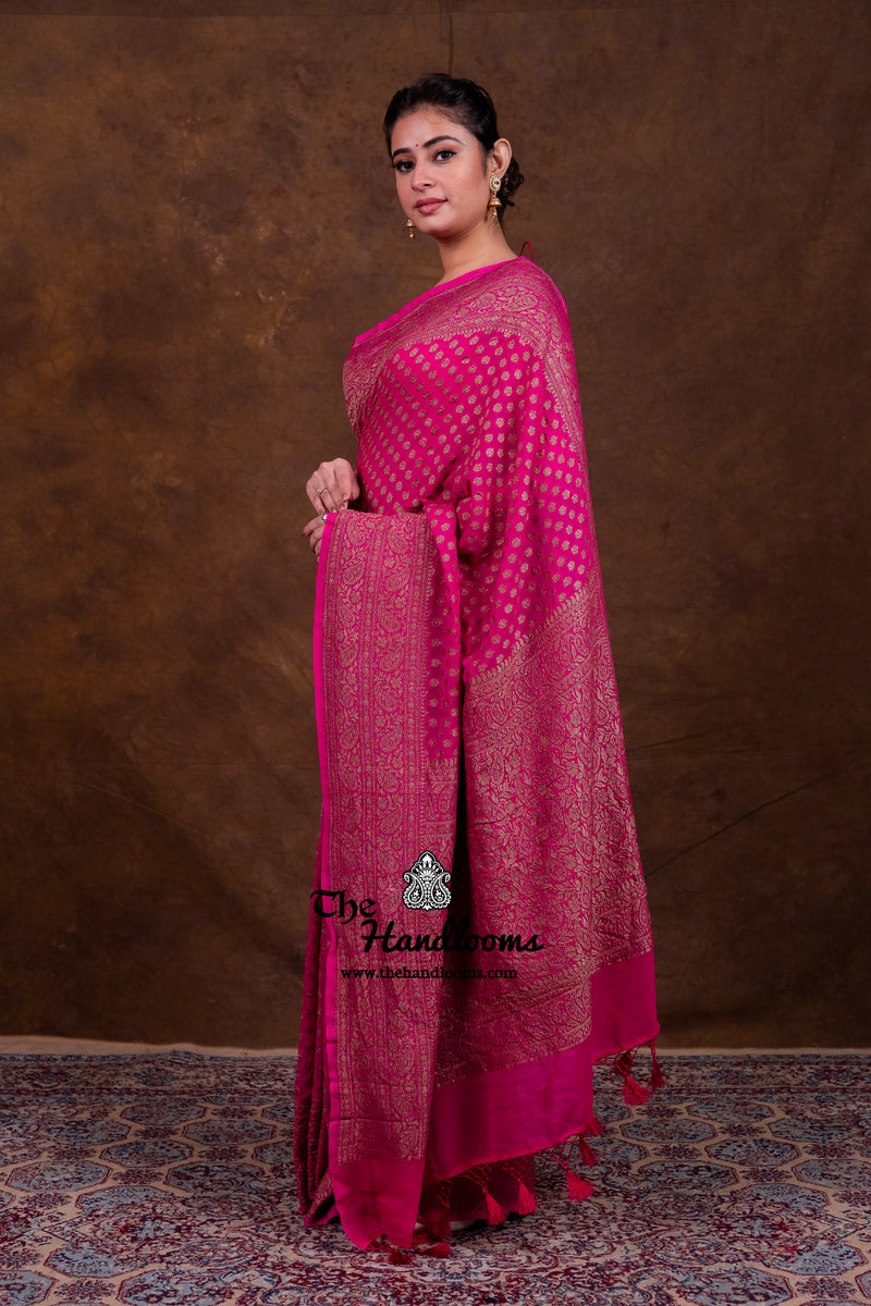 Pure Khaddi Georgette Handloom Banarasi Saree - Antique Zari