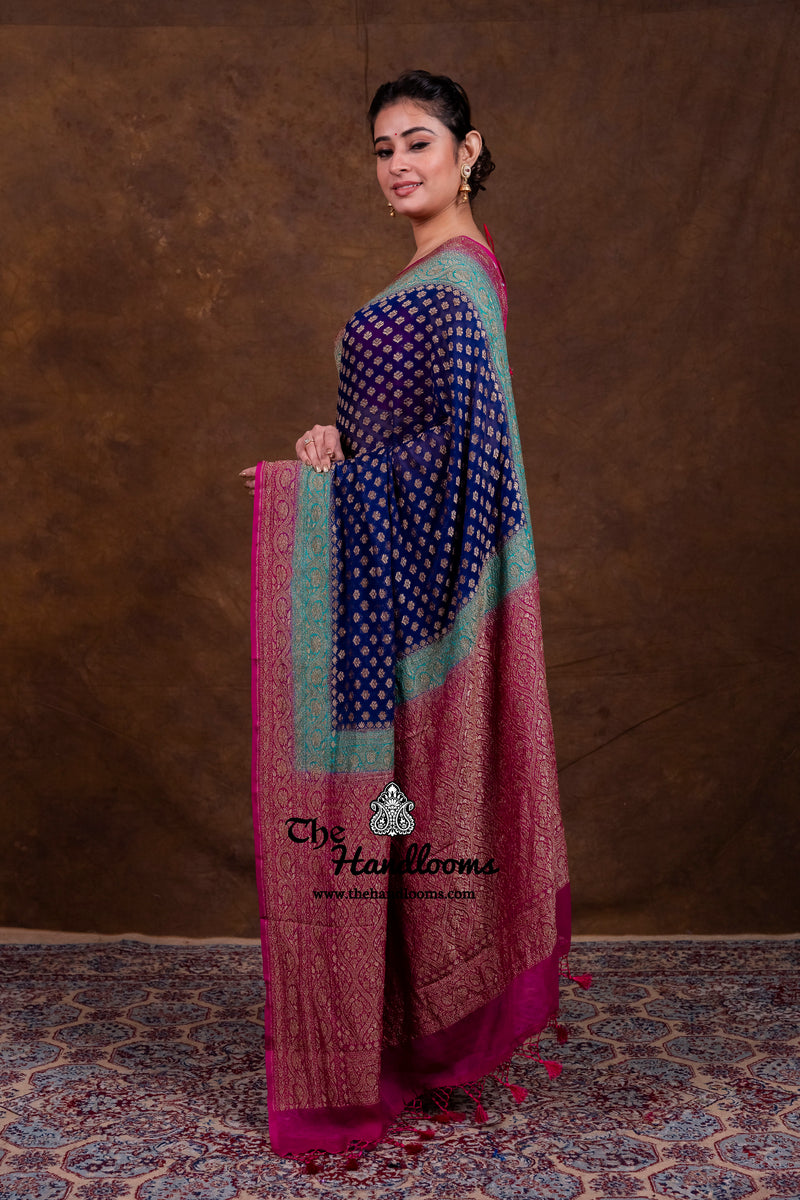 Pure Khaddi Georgette Handloom Banarasi Saree - Antique Zari