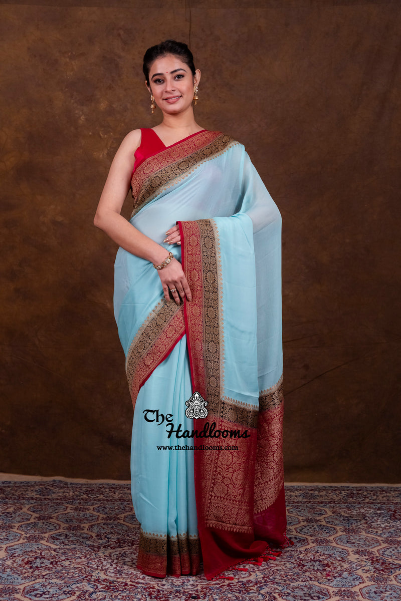 Pure Khaddi Georgette Handloom Banarasi Saree - Antique Zari