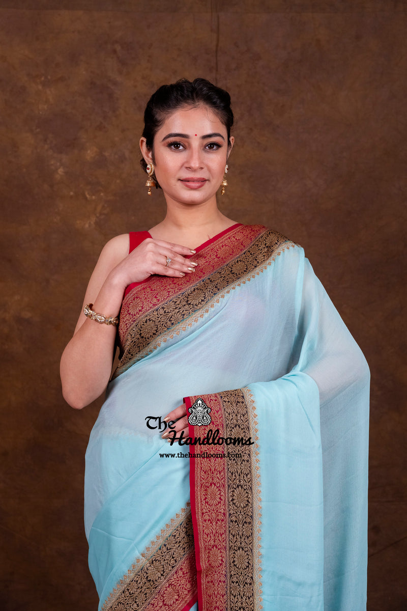 Pure Khaddi Georgette Handloom Banarasi Saree - Antique Zari