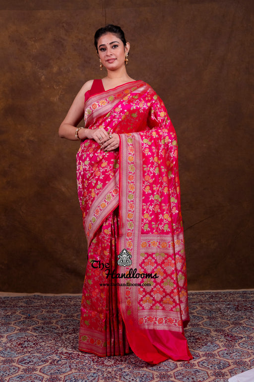 Pure Katan Silk Banarasi Handloom Saree - All over Jaal Work With Meenakari - The Handlooms