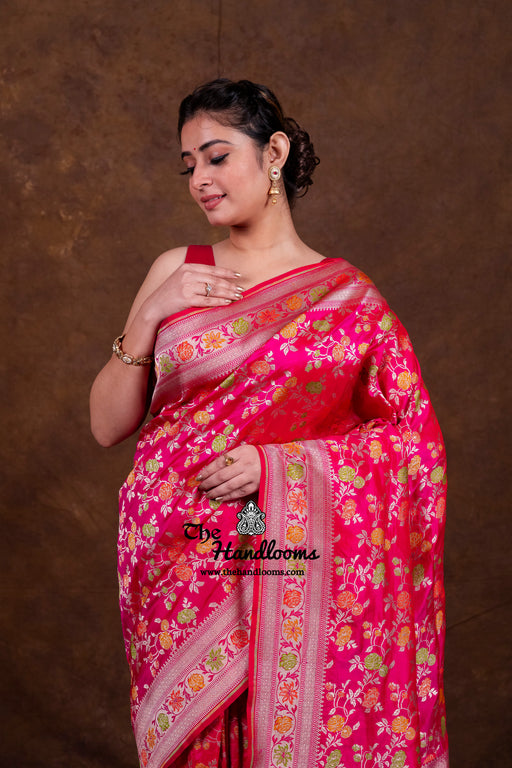 Pure Katan Silk Banarasi Handloom Saree - All over Jaal Work With Meenakari - The Handlooms