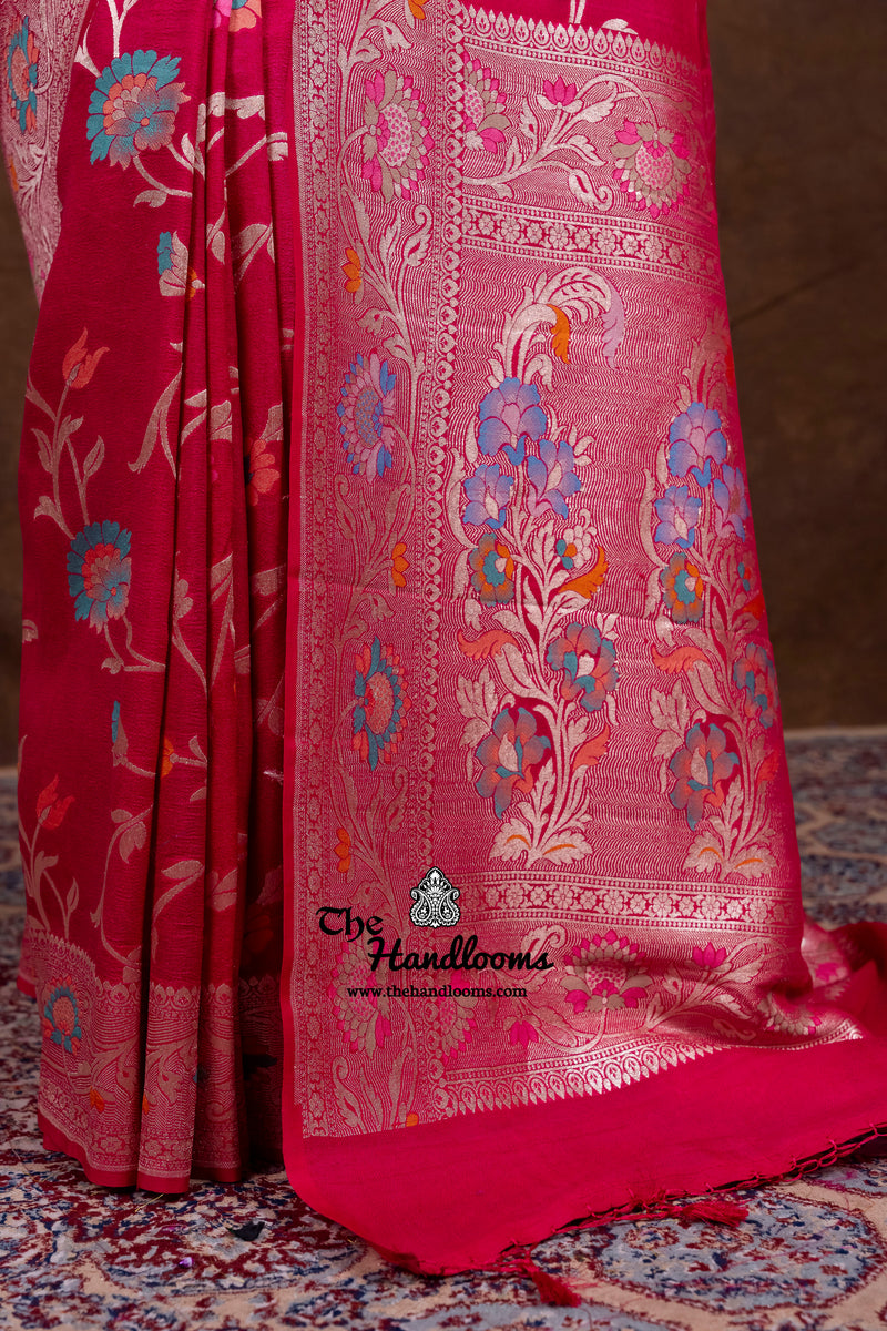Hot Pink Tussar Georgette Handloom Banarasi Saree With Meenakari