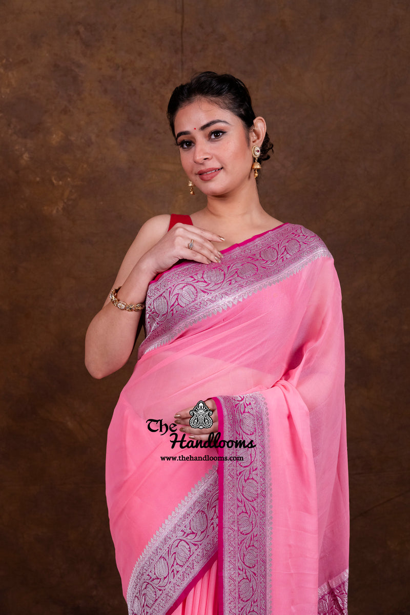 Pink Pure Georgette Banarasi Handloom Saree