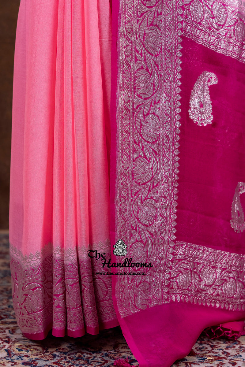 Pink Pure Georgette Banarasi Handloom Saree