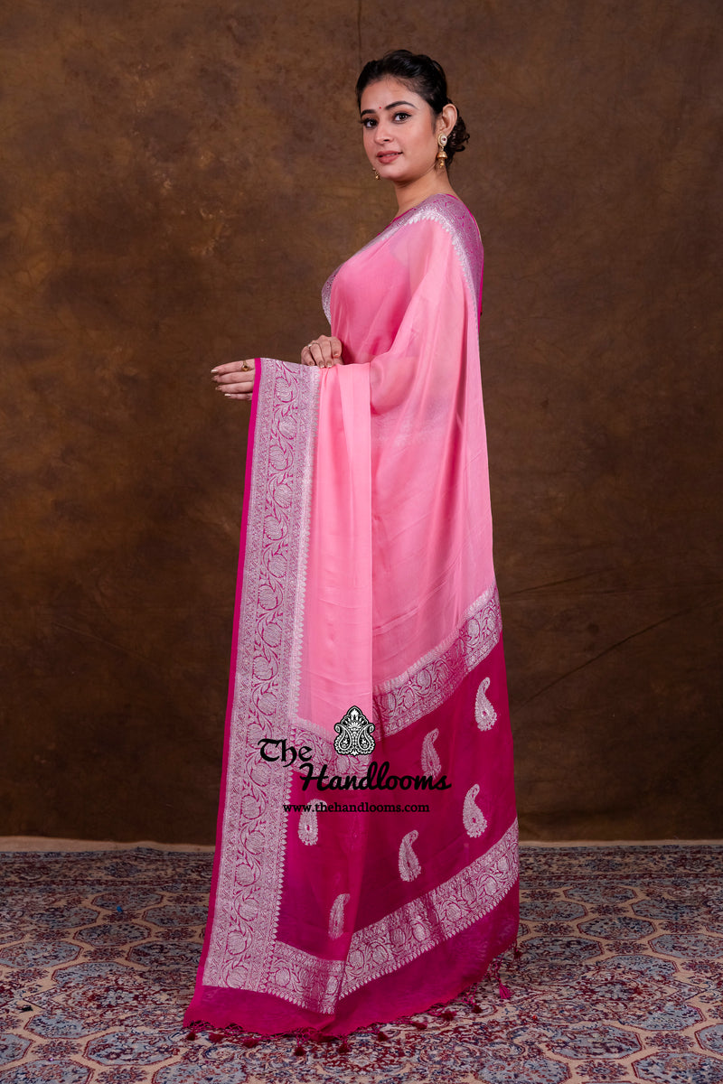 Pink Pure Georgette Banarasi Handloom Saree