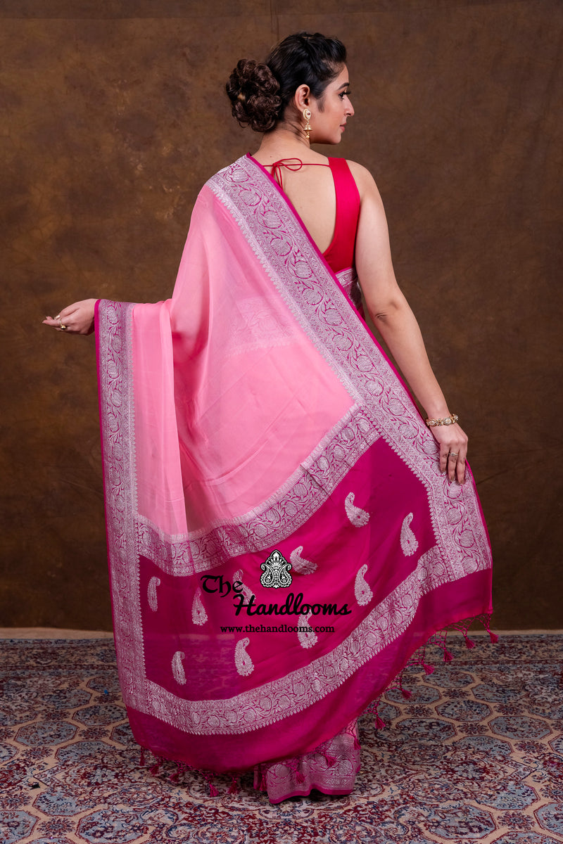 Pink Pure Georgette Banarasi Handloom Saree