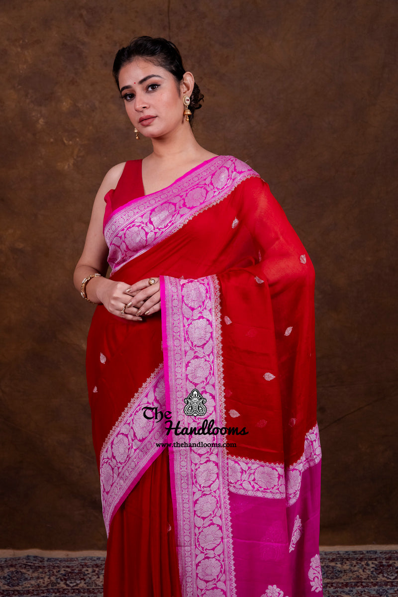 Red Pure Georgette Banarasi Handloom Saree