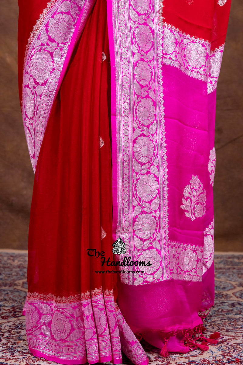 Red Pure Georgette Banarasi Handloom Saree