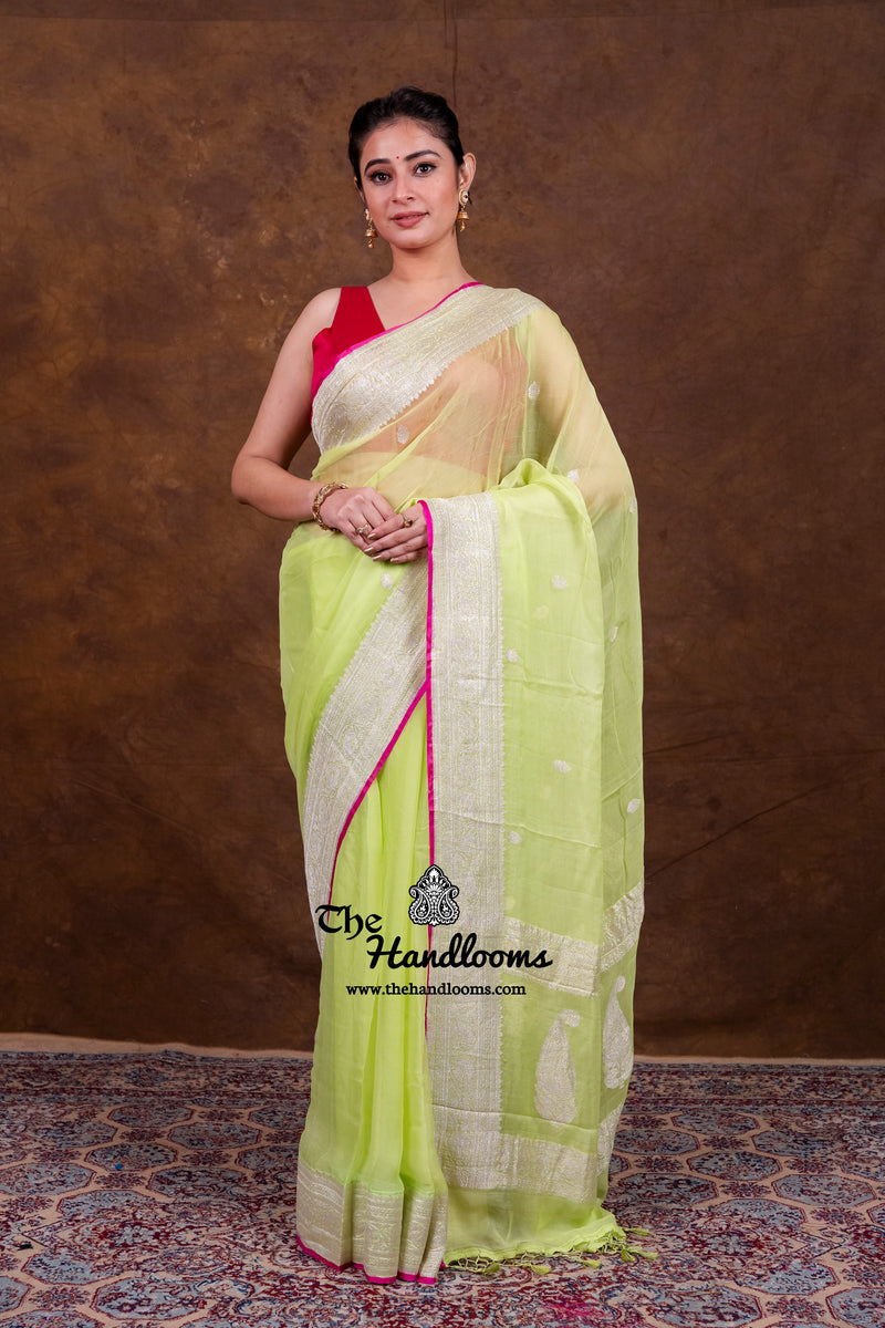 Pista Pure Georgette Banarasi Handloom Saree