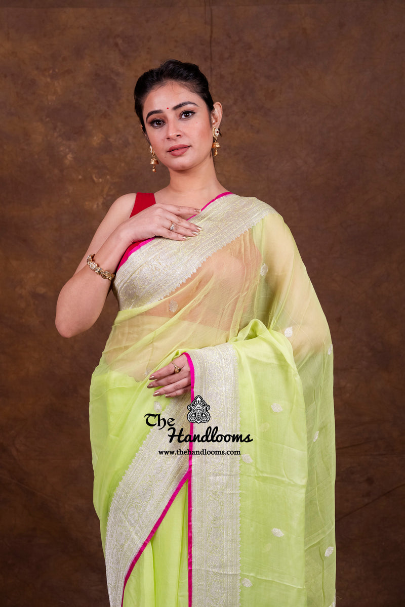 Pista Pure Georgette Banarasi Handloom Saree