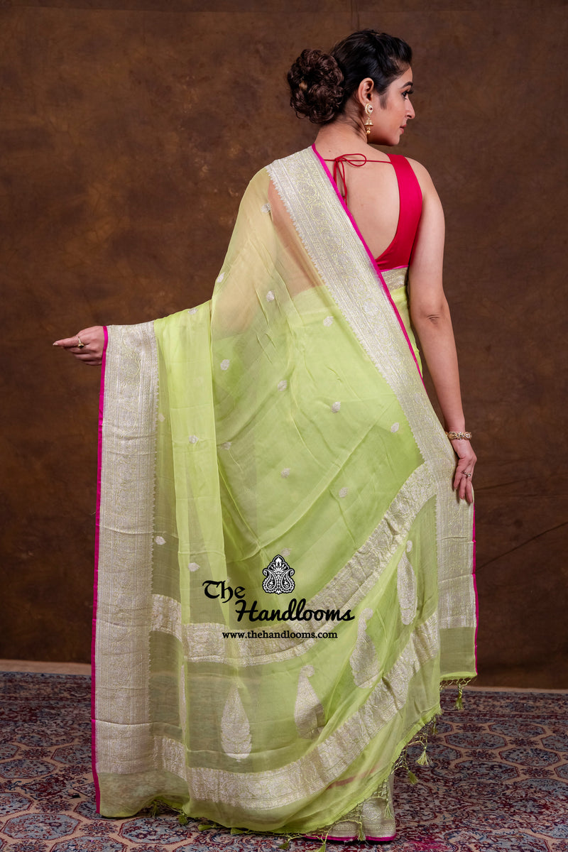 Pista Pure Georgette Banarasi Handloom Saree