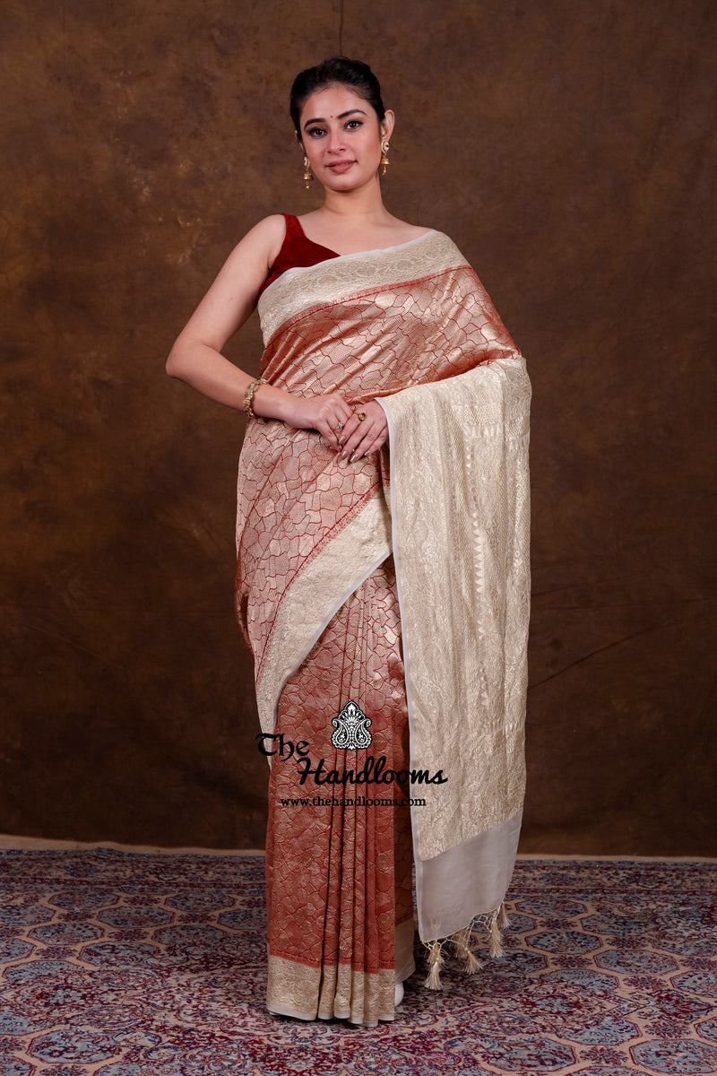 Red Khaddi Georgette Handloom Banarasi Saree - Tanchui Brocade