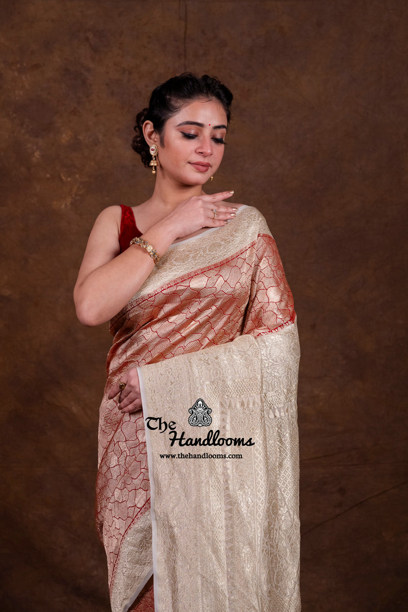 Red Khaddi Georgette Handloom Banarasi Saree - Tanchui Brocade