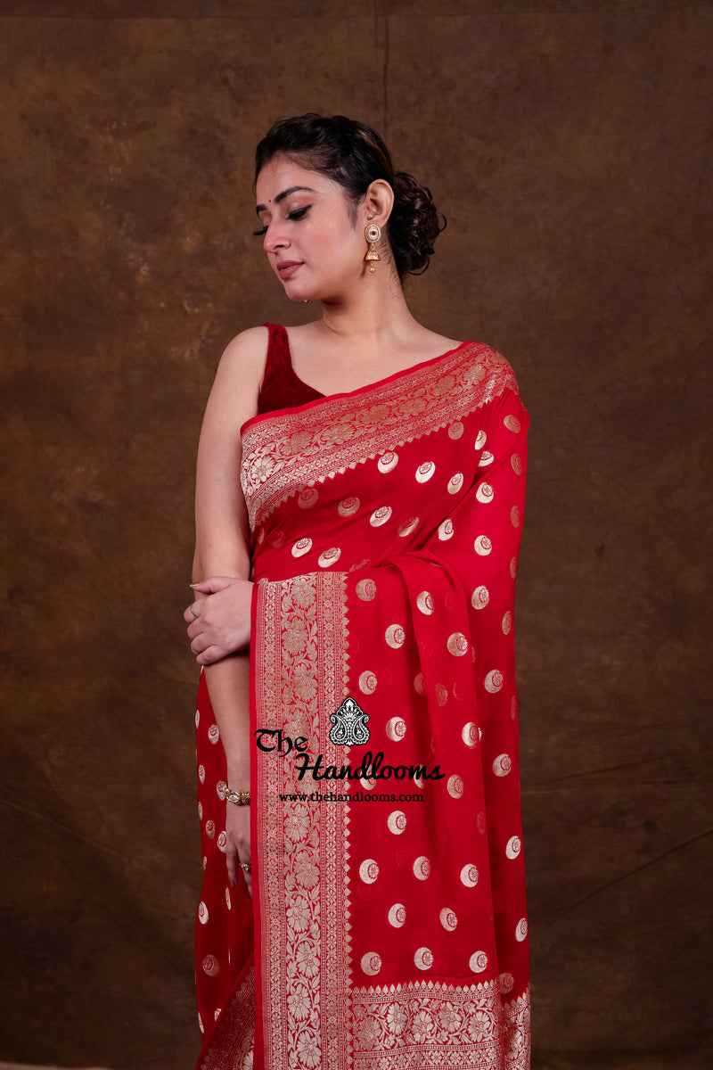 Khaddi Georgette Handloom Banarasi Saree - Water Zari