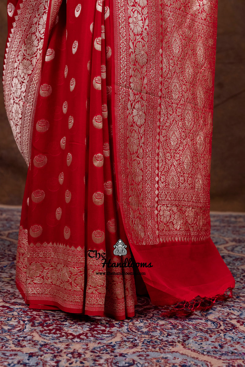 Khaddi Georgette Handloom Banarasi Saree - Water Zari