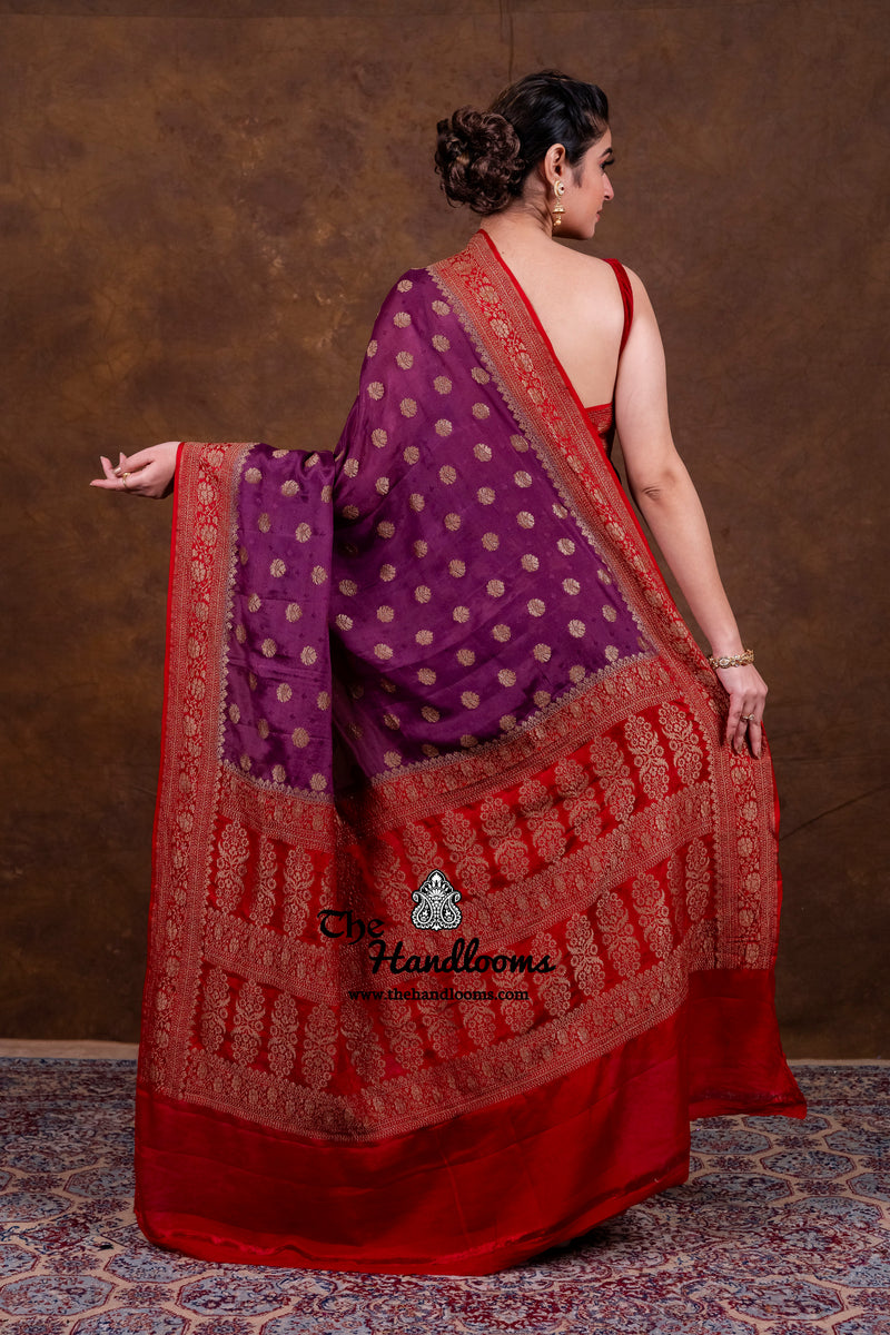 Pure Khaddi Georgette Handloom Banarasi Saree - Antique Zari