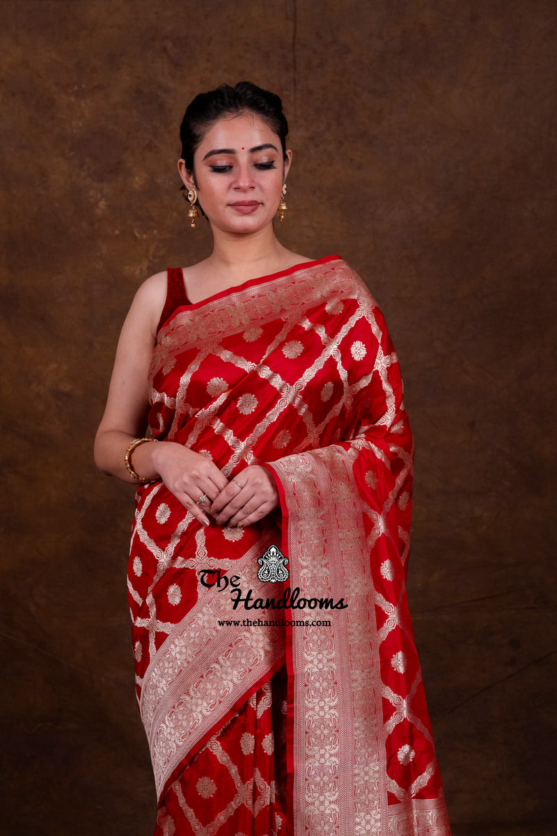 Dia Mirza Red Pure Katan Silk Banarasi Handloom Saree - All Over Jaal Work