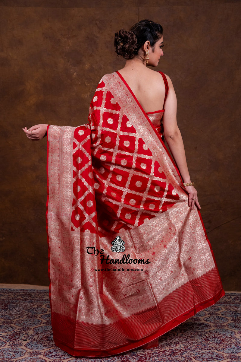 Dia Mirza Red Pure Katan Silk Banarasi Handloom Saree - All Over Jaal Work